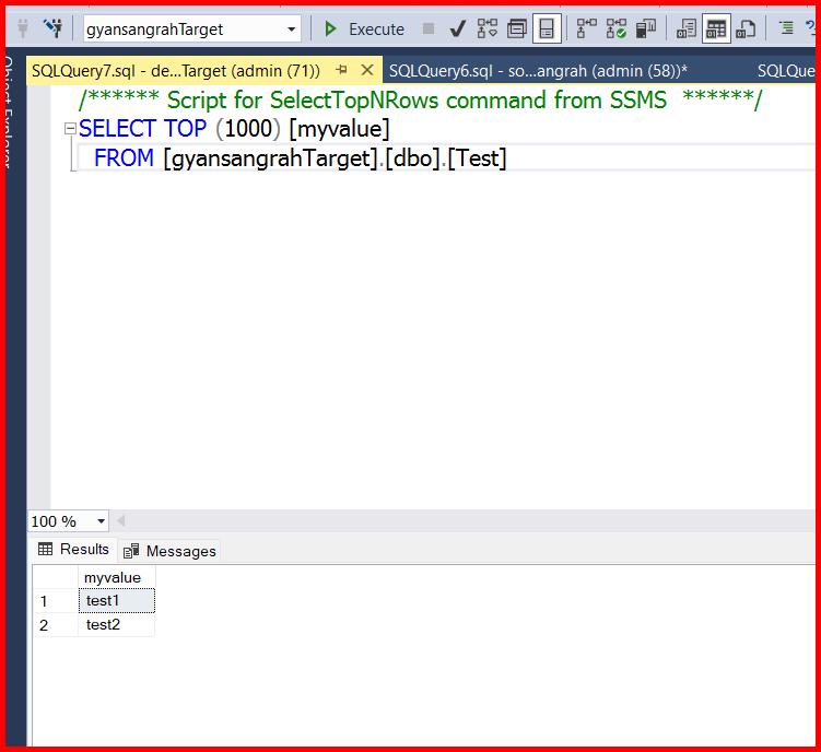 Picture showing the database tables and data migrated to target database